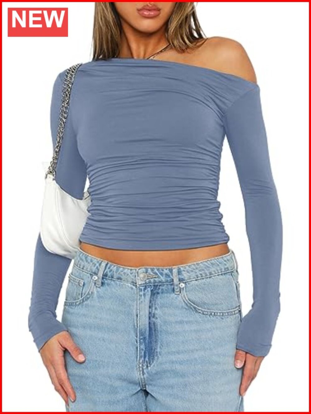 Women's Long Sleeve Off Shoulder Slim Fit Crop Top Ruched Y2K Party Blouse
